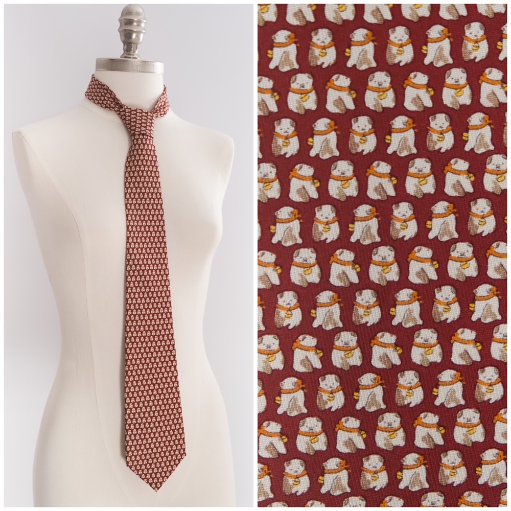 Salvatore Ferragamo Puppy Burgundy Silk Tie